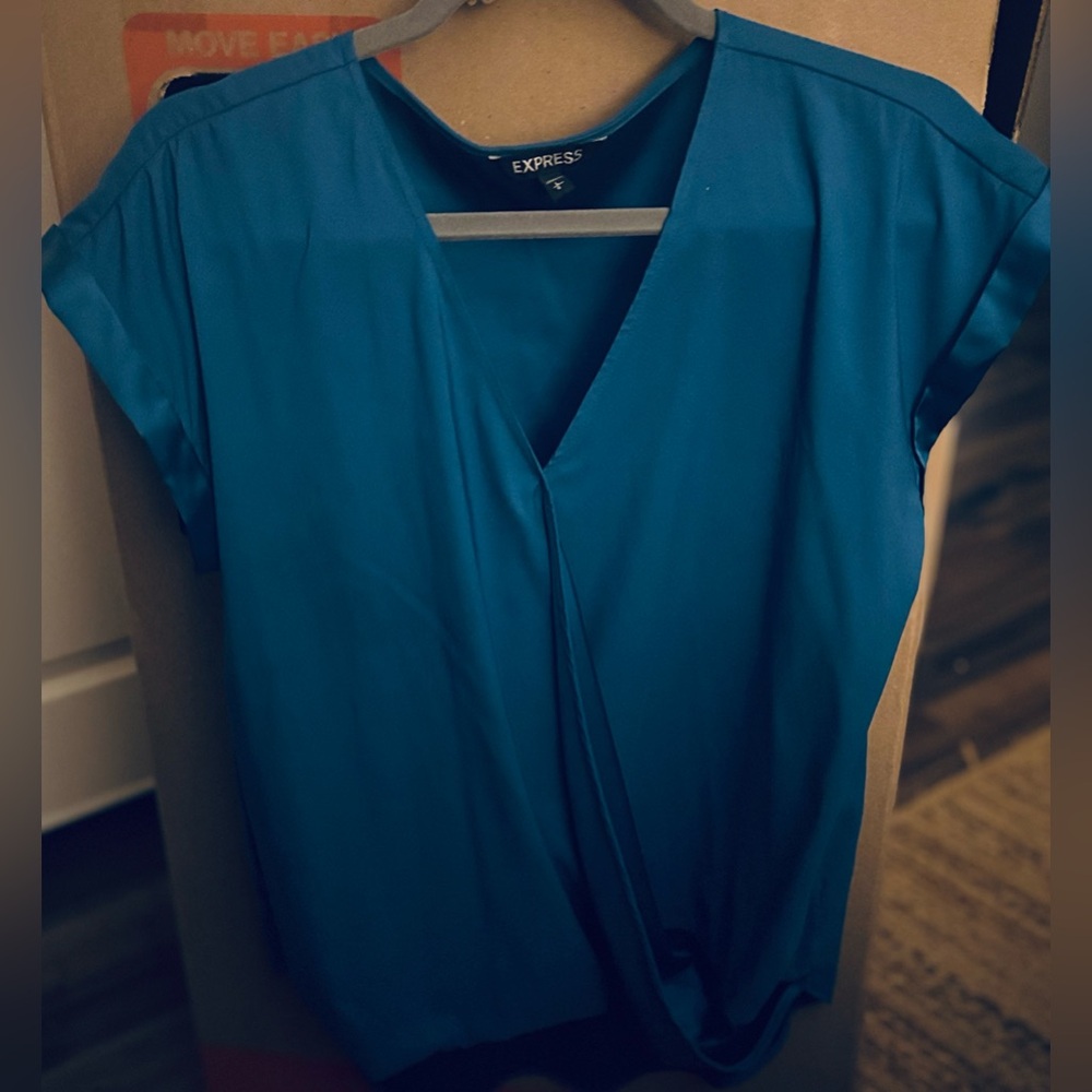 Express Blue Cap Sleeve Wrap Blouse
